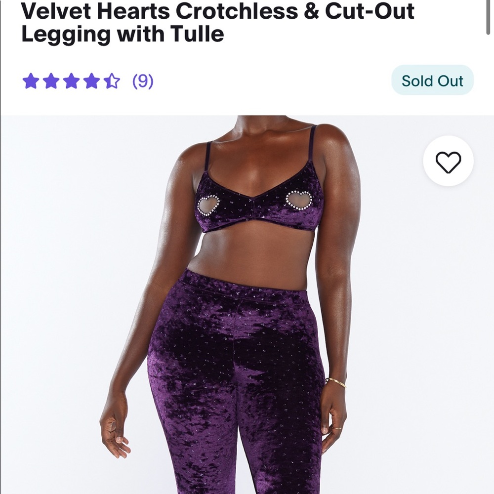 Savage X Fenty Velvet Hearts crotchless legging set Size M